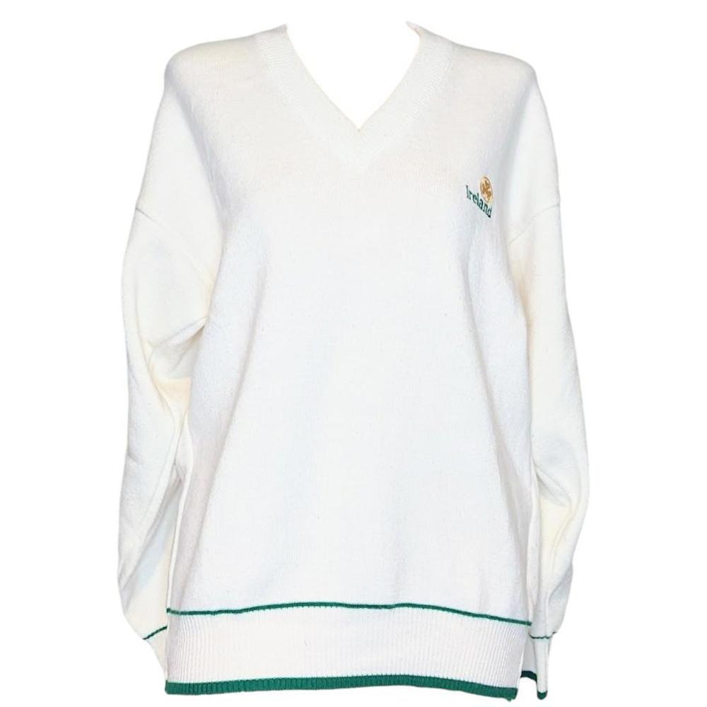 Vintage 90s Emerald Sports Sweater V Neck Ireland Logo Tennis Preppy Large